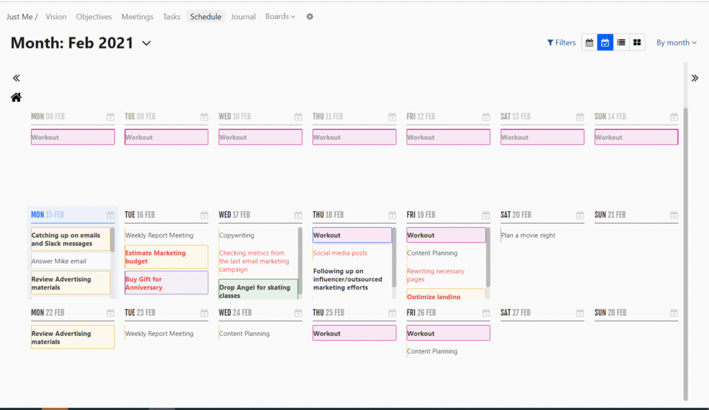 From Vision to Reality: Sustaining Momentum with a Weekly Calendar Online